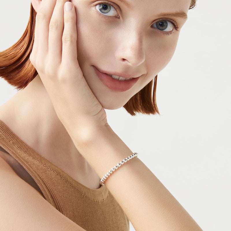 Miabella 925 Sterling Silver Italian Handmade 4mm Bead Ball Strand Chain Bracelet for Women, Made in Italy (7.50 Inches) - Image 3
